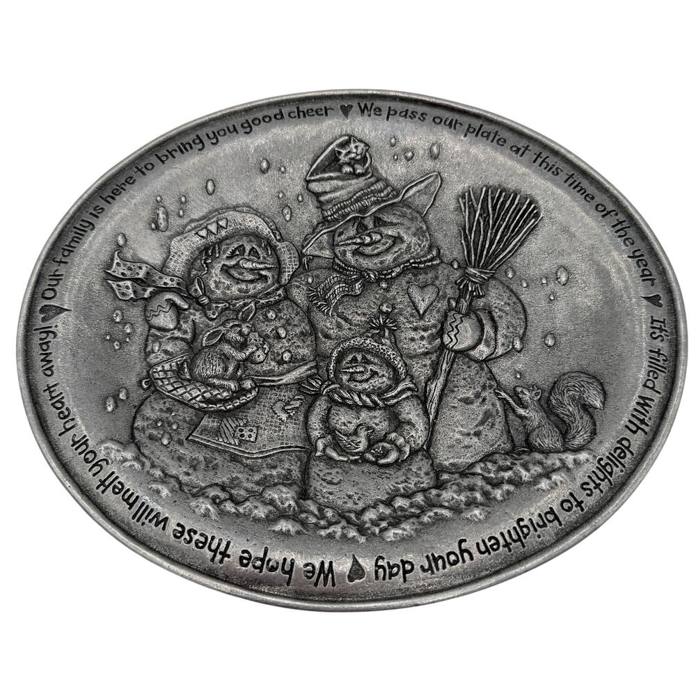 Carson Statesmetal Pewter Friendship Plate Snow Family Snowman Dish Made in USA